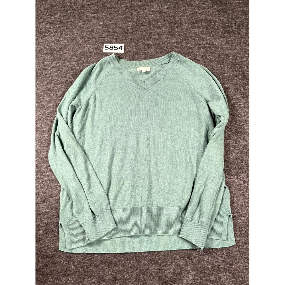 Lucky Brand Sweater Womens Medium Green Cotton Ribbed Hem‎ V Neck Raglan Sleeve
